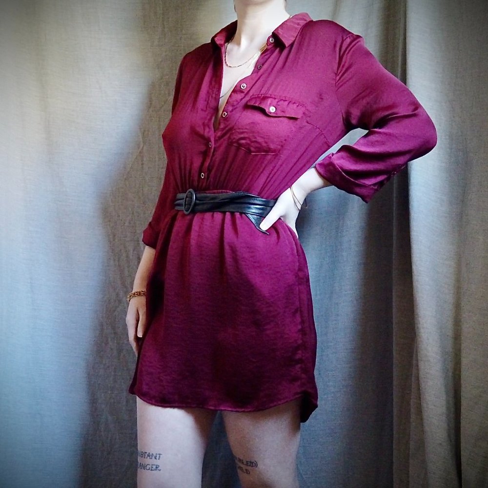 FOREVER 21 | Maroon Collared Button-Down Dress